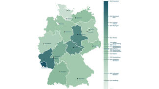 Deutschlandkarte zur Vereinsdichte in den einzelnen Bundesländern